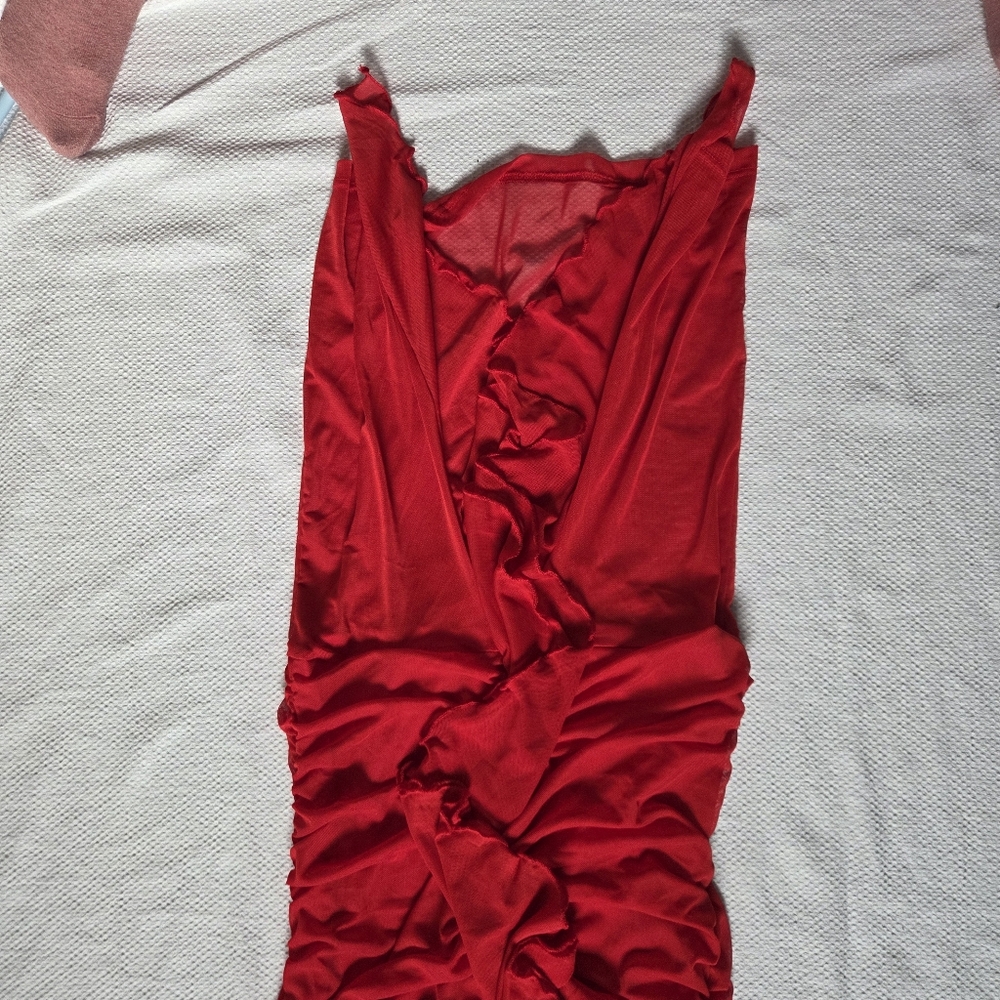 Fashion Nova Red Halter Mesh Midi Dress - Picture 4 of 7
